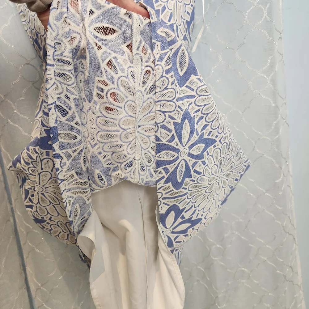 Talbots RSVP floral lace net cutout blue and white dress size 16P - Picture 7 of 9